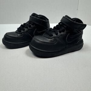 Nike Air Force 1 Mid Toddler 7C Black Shoes 314197-004 Triple Black
